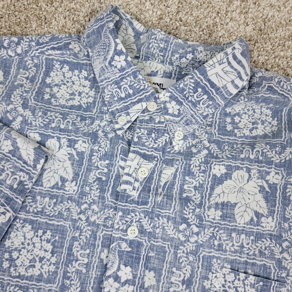 Reyn Spooner Mens 2XL Blue White AOP Floral Popover Button Down SS